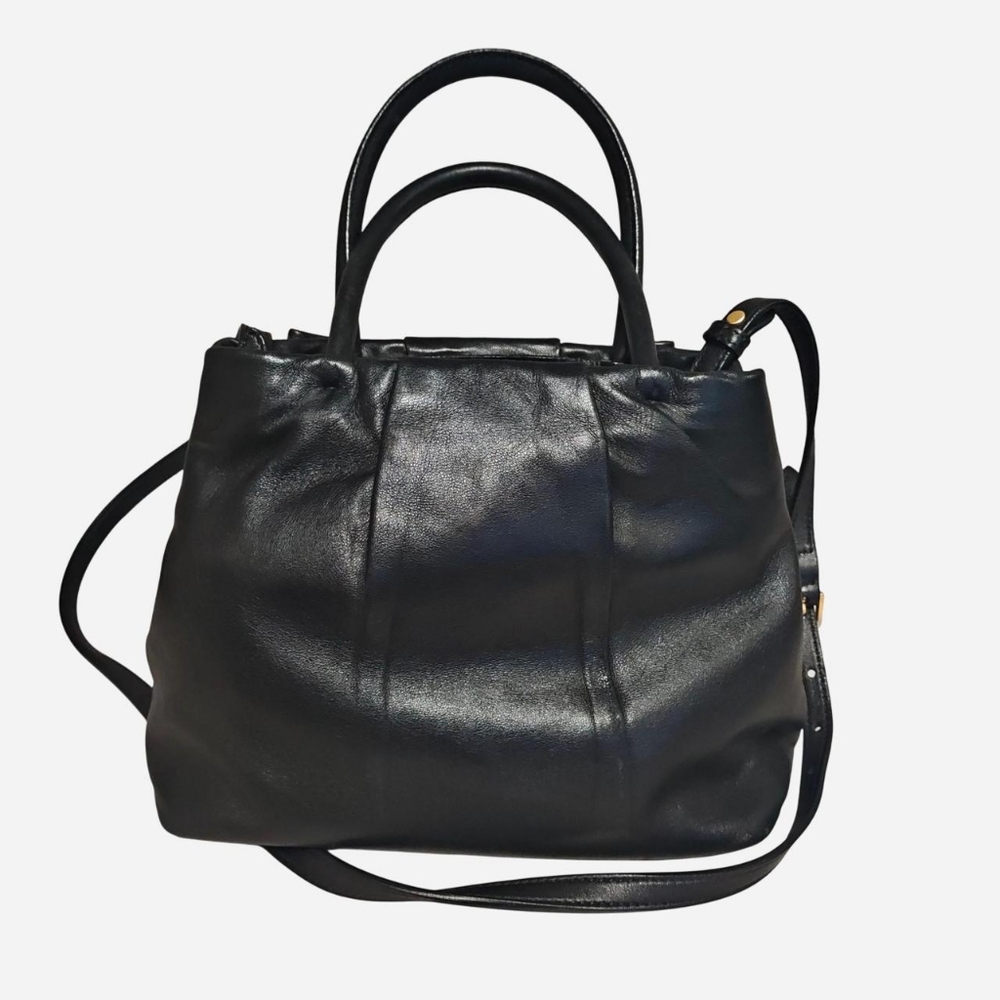 PRADA Hand Bag Leather 2way Black Gold Auth 127444 - Picture 2 of 5
